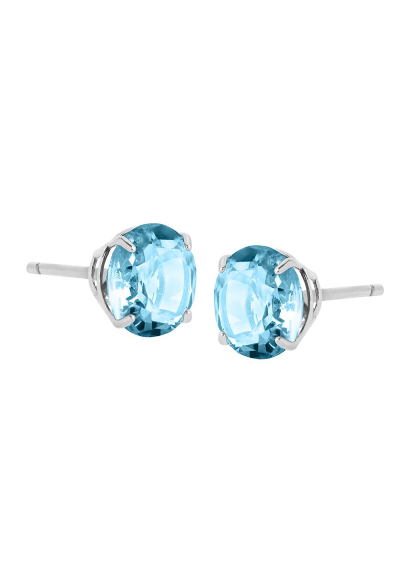 Swiss Blue Topaz Stud Earrings in 10K White Gold