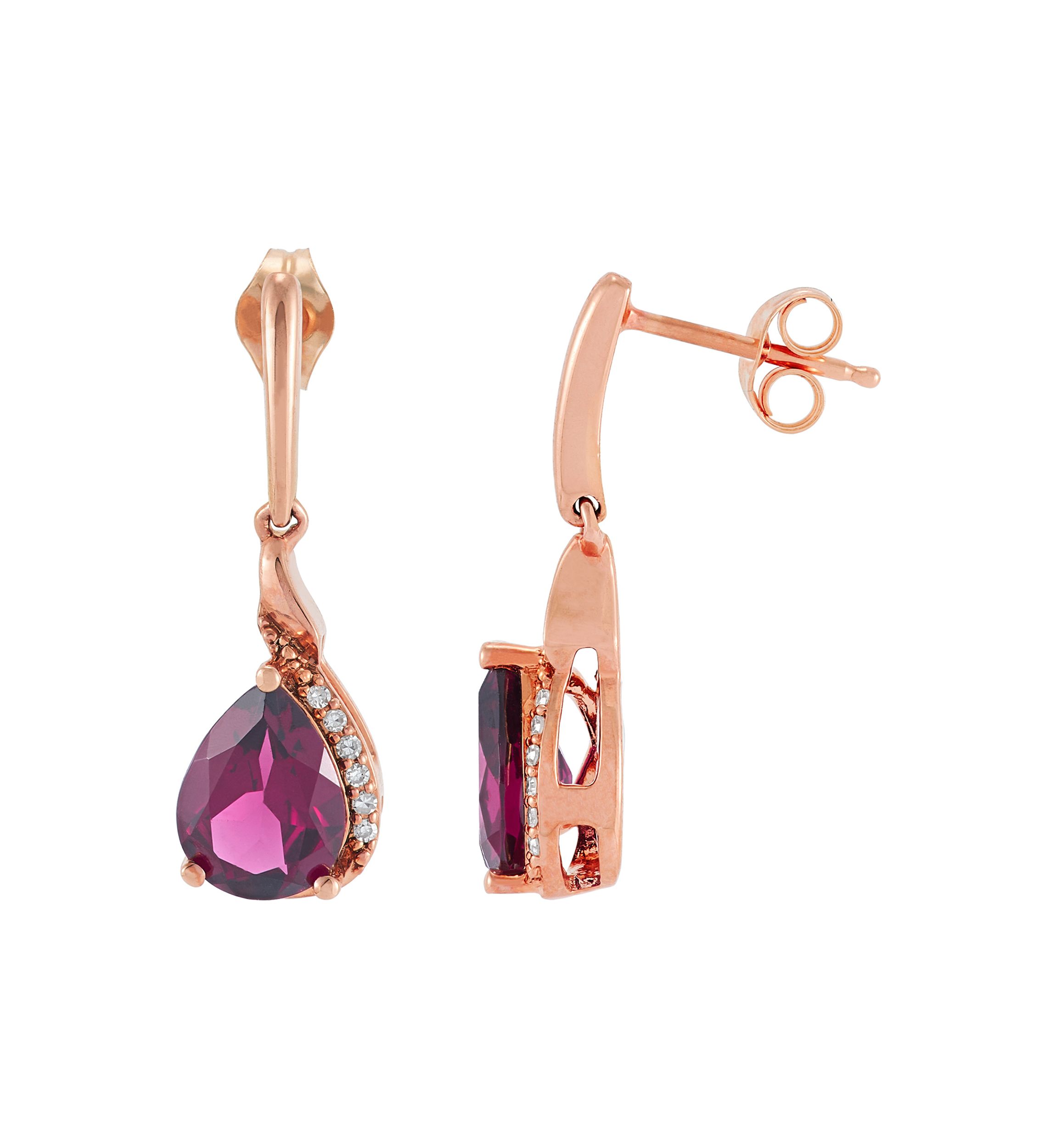 Rhodolite Garnet and Diamond Accent Earring in 10K Rose Gold