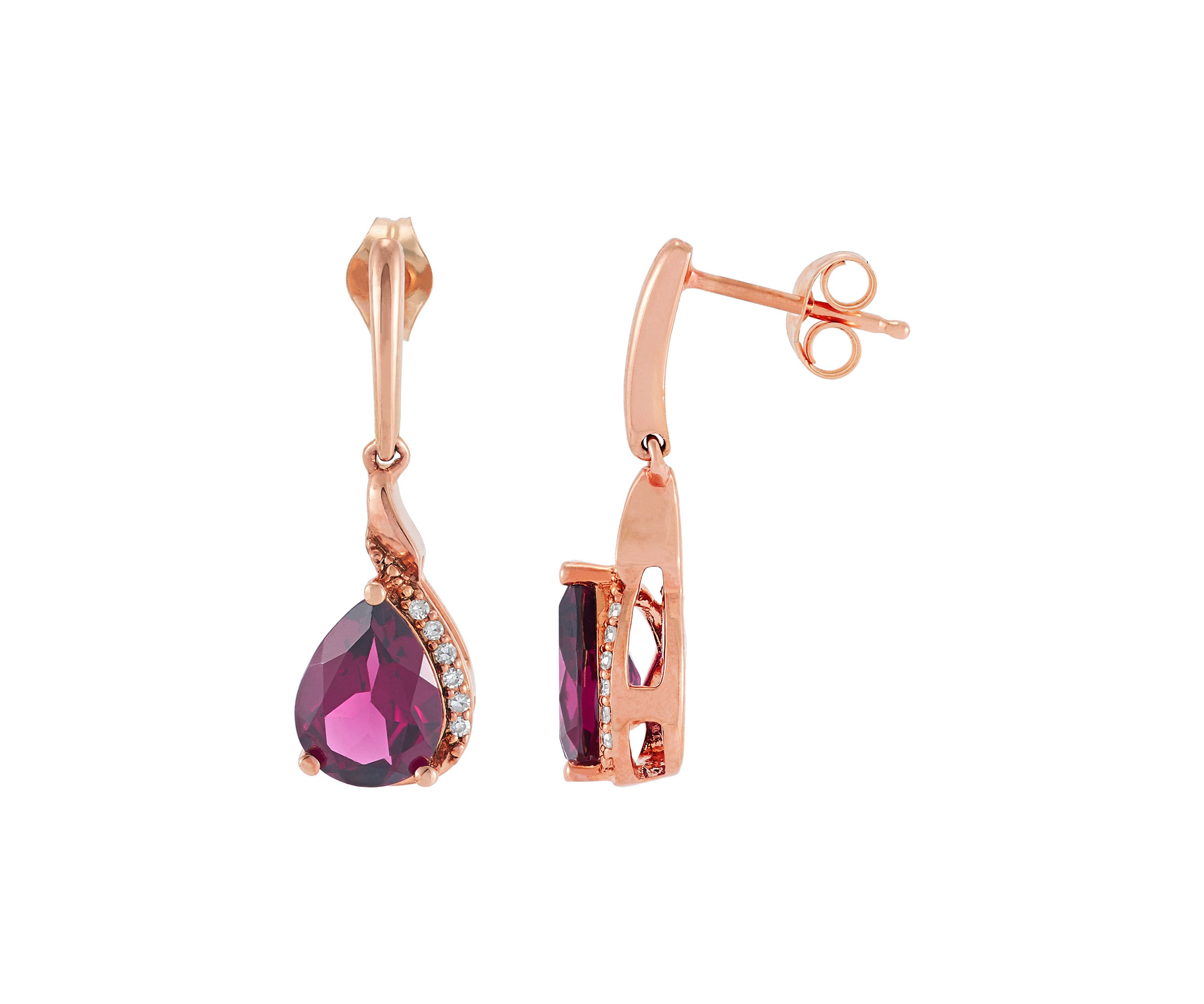Rhodolite Garnet and Diamond Accent Earring in 10K Rose Gold
