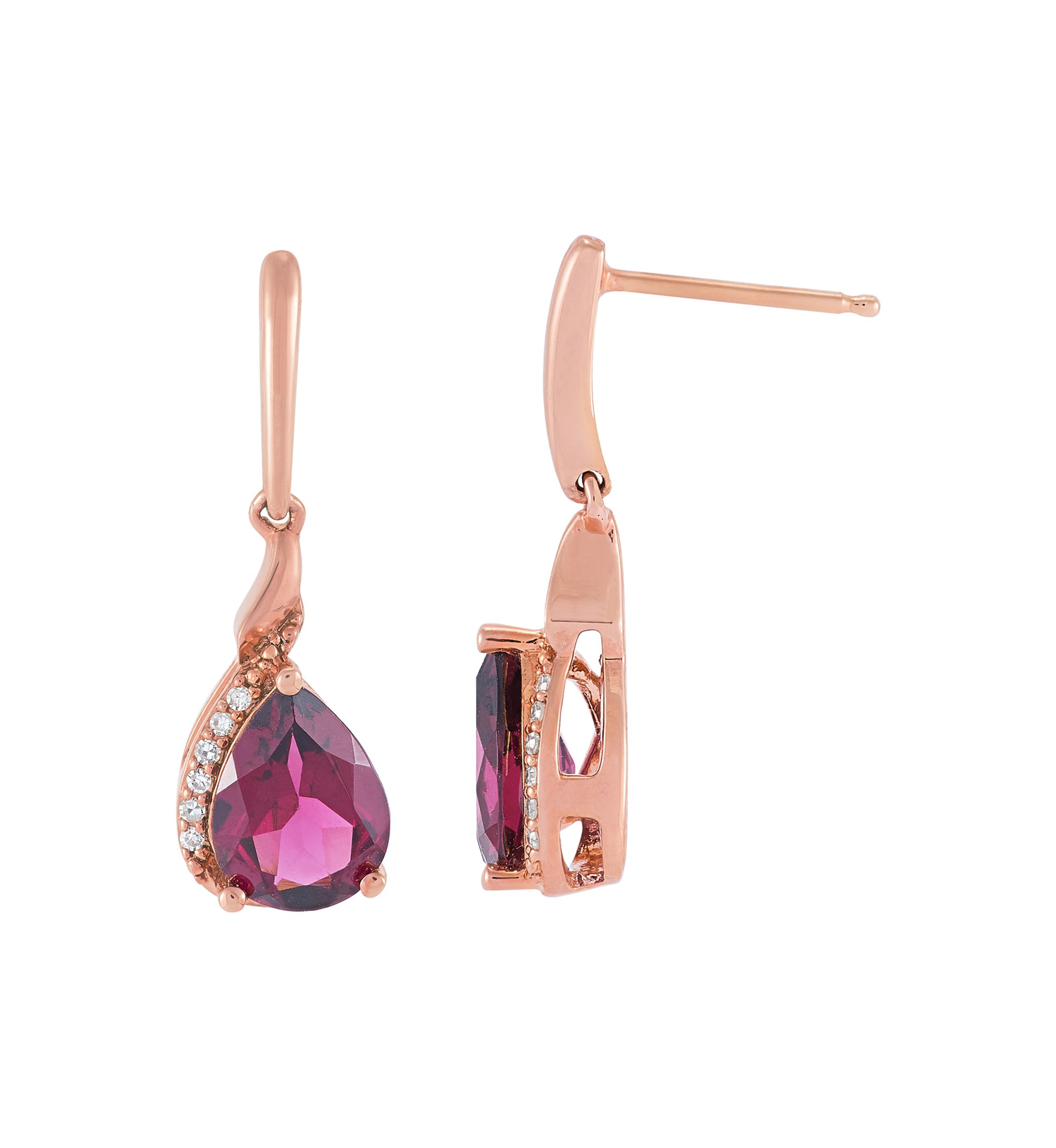 Rhodolite Garnet and Diamond Accent Earring in 10K Rose Gold