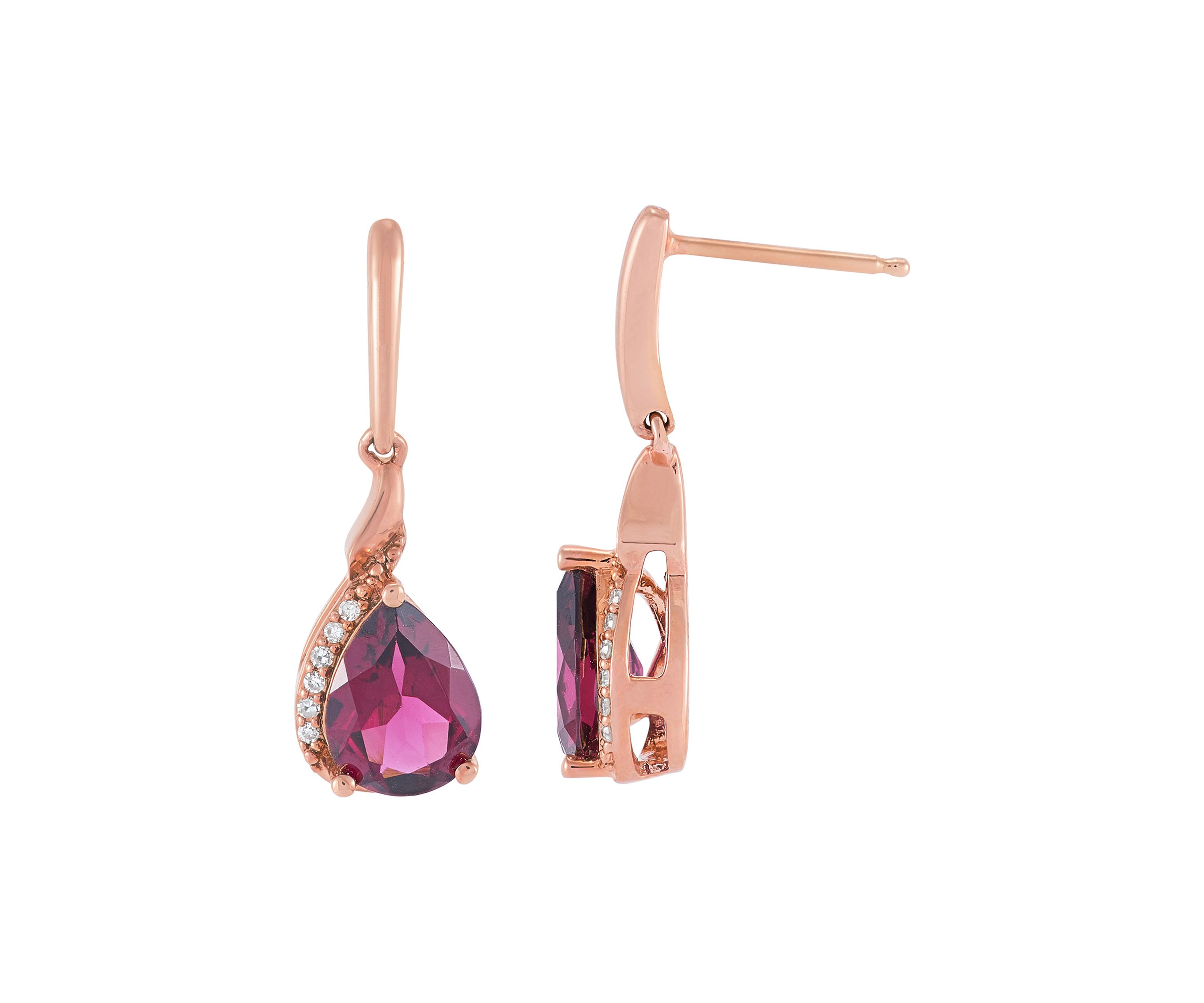 Rhodolite Garnet and Diamond Accent Earring in 10K Rose Gold