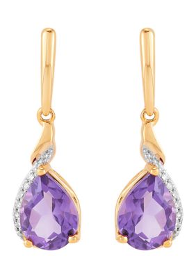 Belk & Co Amethyst and Diamond Accent Earring in 10K Yellow Gold