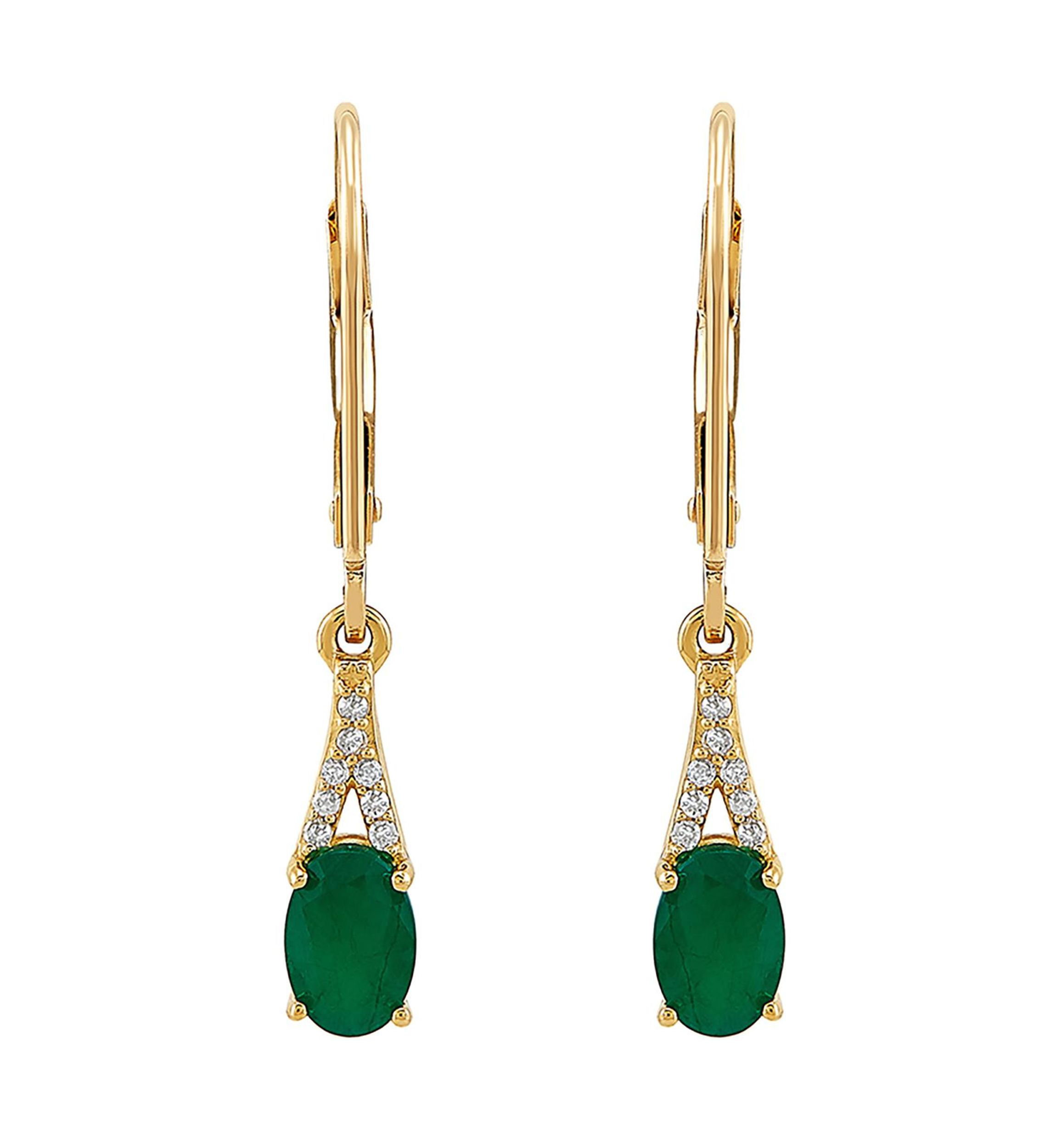 Diamond Accent and Emerald Earrings in 10K Yellow Gold
