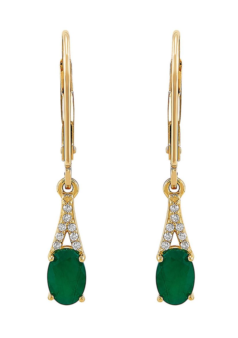 Diamond Accent and Emerald Earrings in 10K Yellow Gold