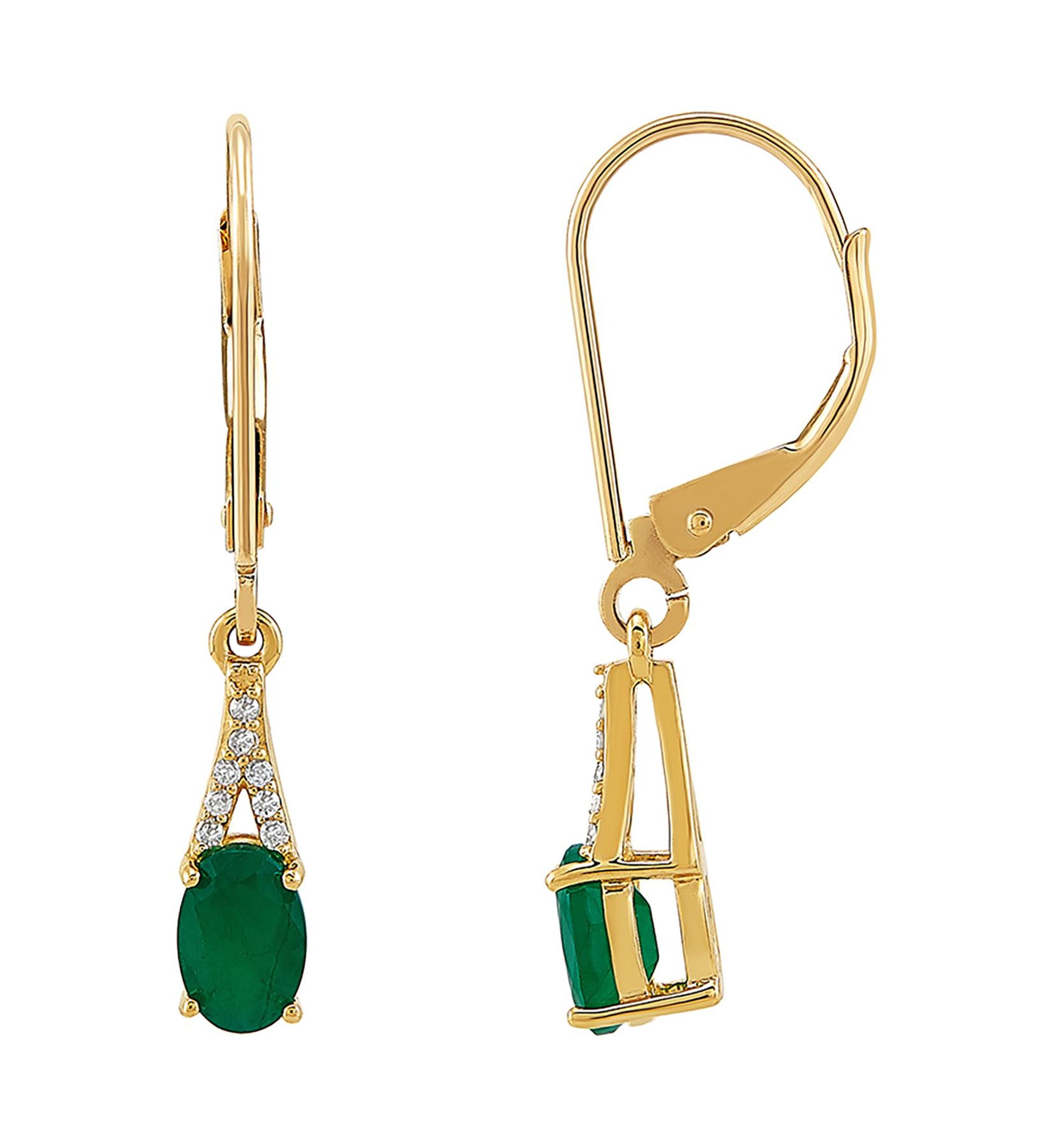 Diamond Accent and Emerald Earrings in 10K Yellow Gold