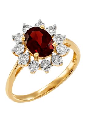 Belk & Co 1/10 Ct. T.w. Diamond And Garnet Oval Ring In 10K Yellow Gold