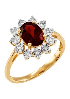 Belk & Co 1/10 ct. t.w. Diamond and Garnet Oval Ring in 10K Yellow Gold -  5400453RW2350A6GP