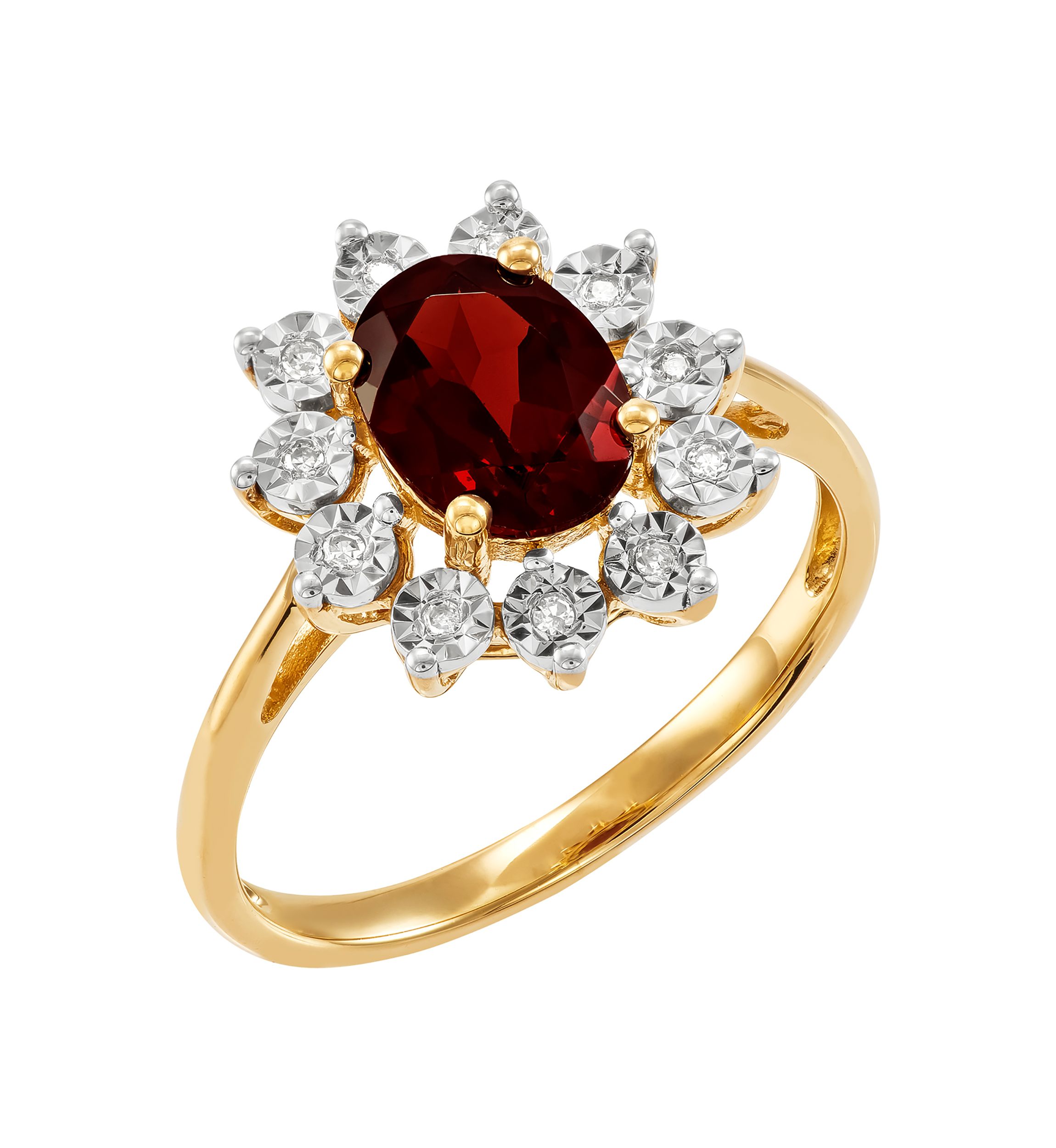 1/10 ct. t.w. Diamond and Garnet Oval Ring in 10K Yellow Gold