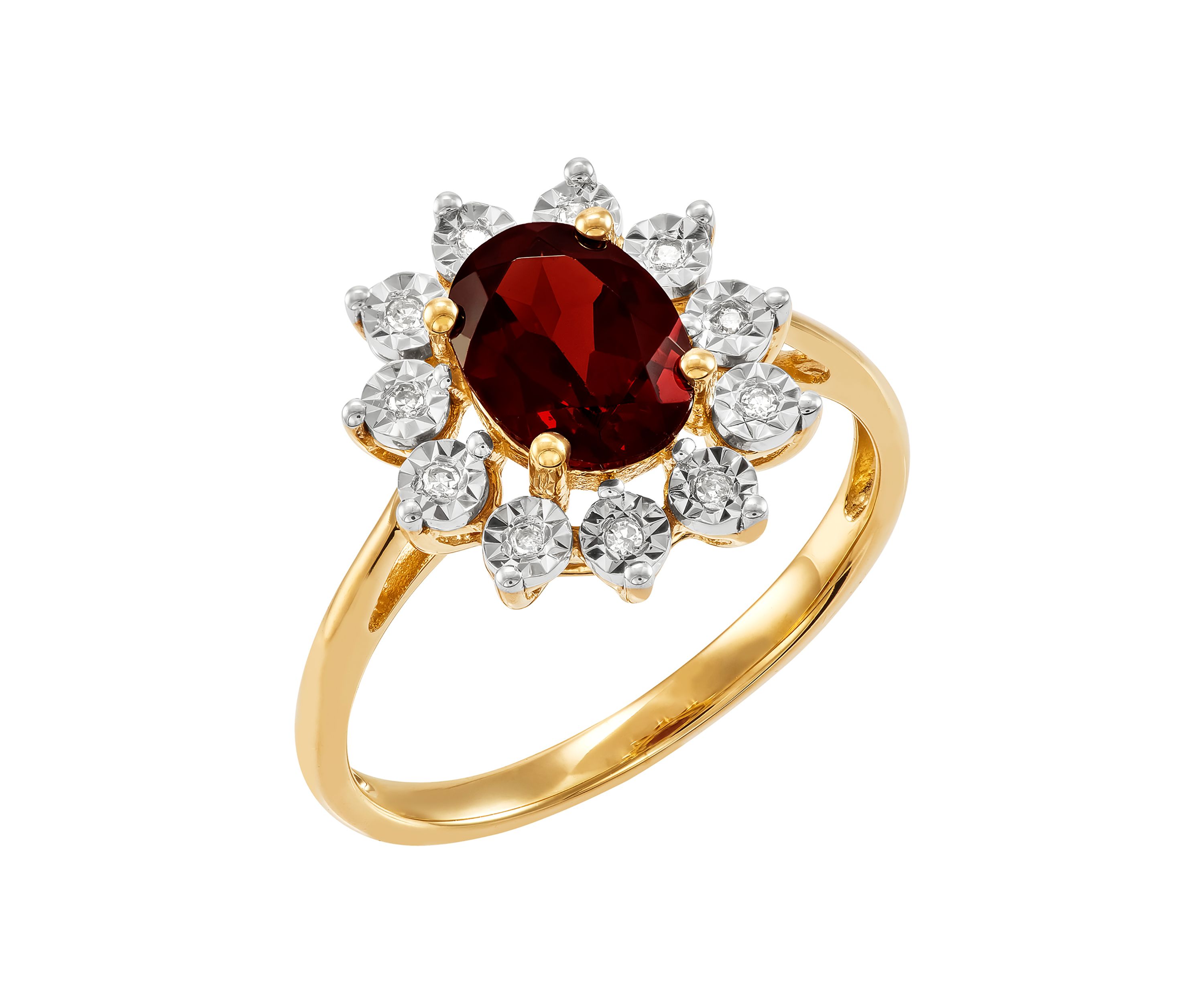 1/10 ct. t.w. Diamond and Garnet Oval Ring in 10K Yellow Gold