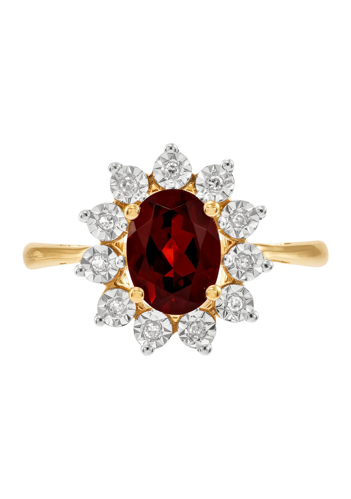 1/10 ct. t.w. Diamond and Garnet Oval Ring in 10K Yellow Gold
