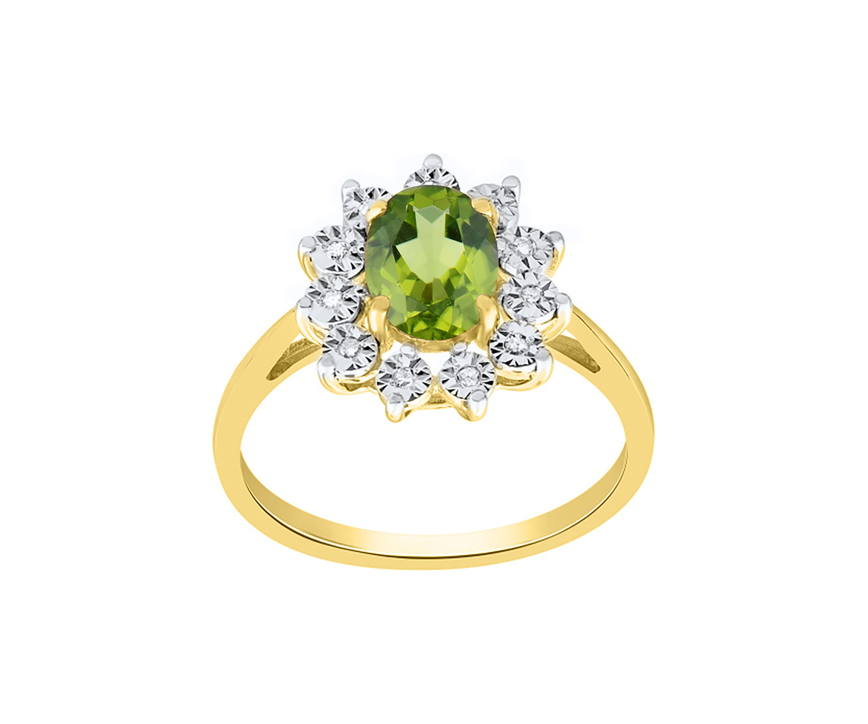 1/10 ct. t.w. Diamond and Peridot Oval Ring in 10K Yellow Gold