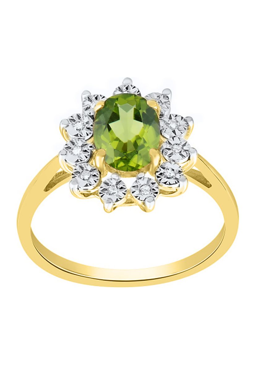 1/10 ct. t.w. Diamond and Peridot Oval Ring in 10K Yellow Gold