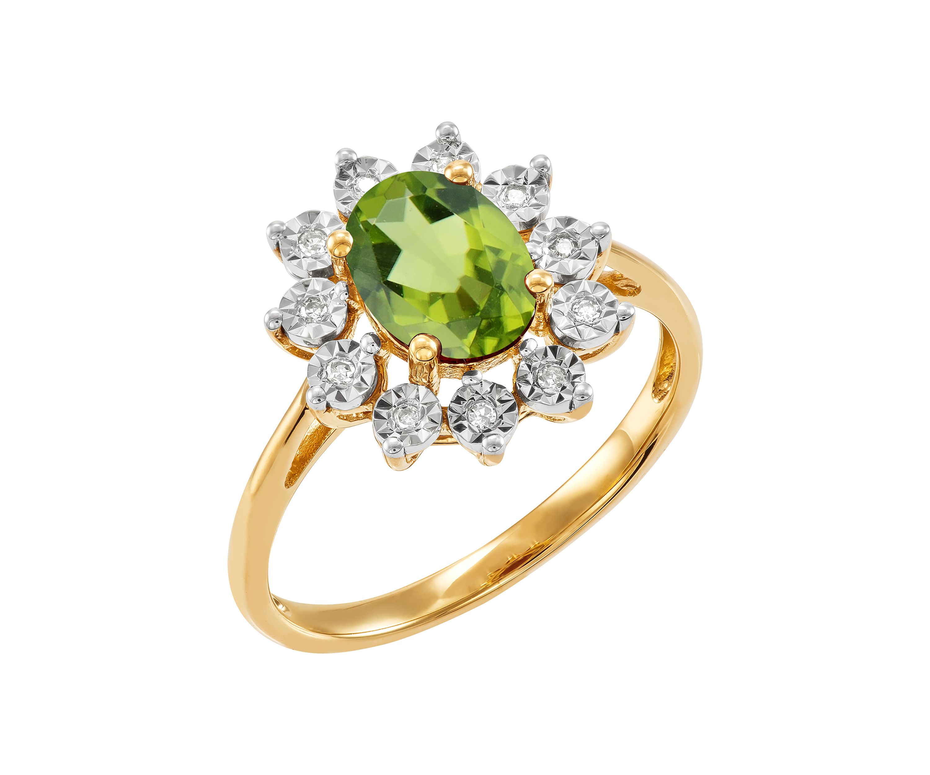 1/10 ct. t.w. Diamond and Peridot Oval Ring in 10K Yellow Gold