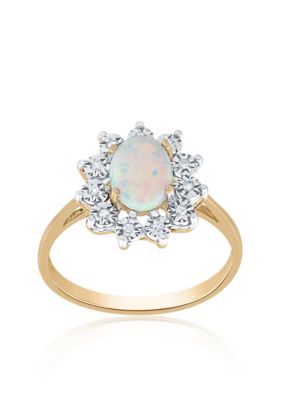 Belk & Co. Opal and Diamond Ring in 10K Yellow Gold | belk