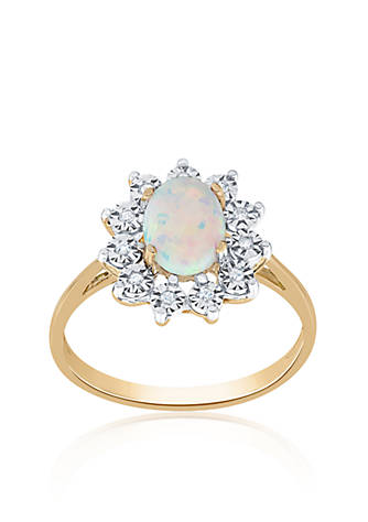 Genuine Opal and Genuine Diamond Swirl Style Ring 10K Yellow Gold Ring 