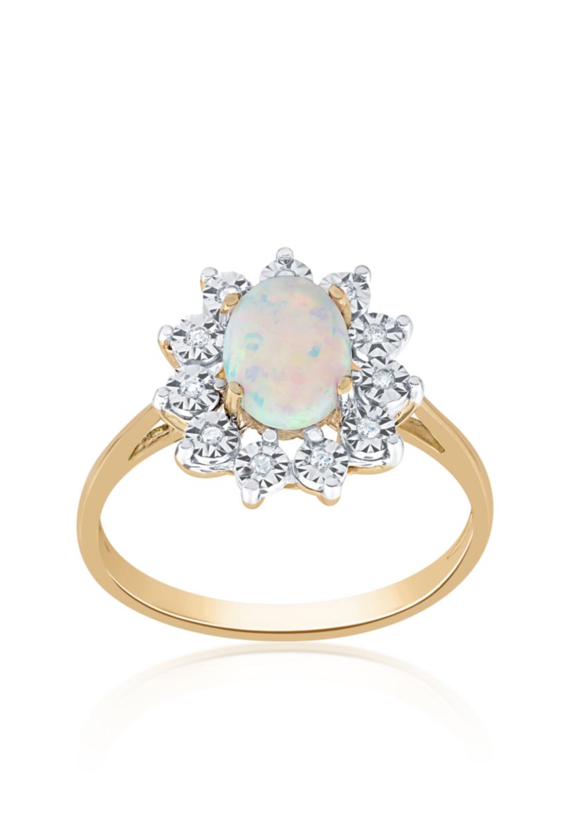 Opal and Diamond Ring in 10K Yellow Gold
