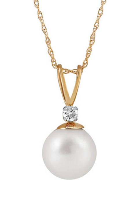 Freshwater Pearl & Diamond Necklace in 10K Yellow Gold