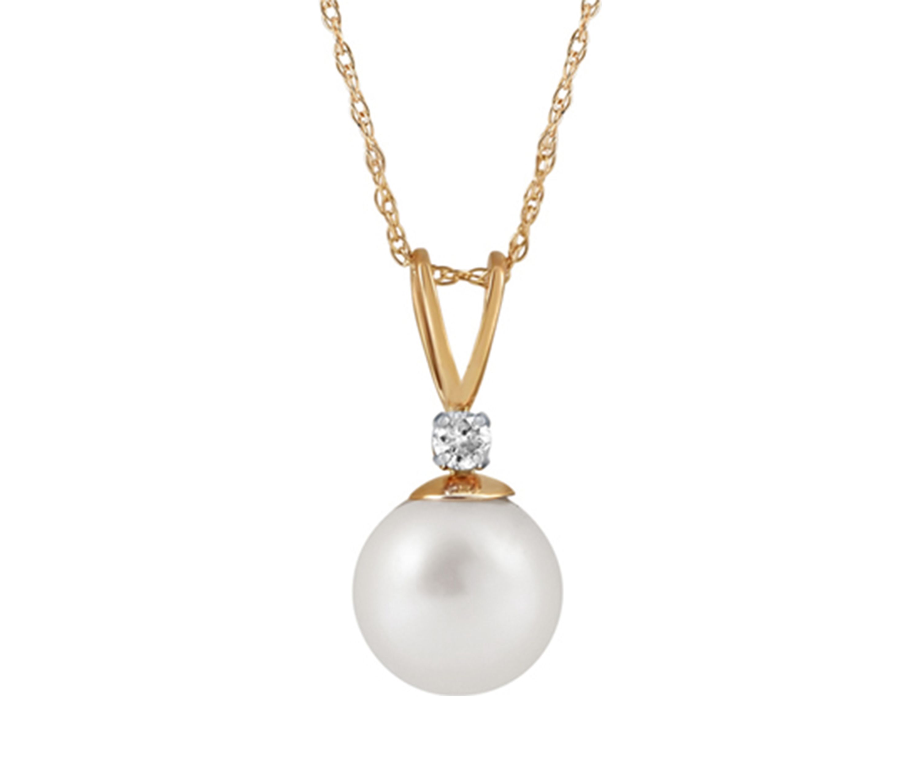 Freshwater Pearl & Diamond Necklace in 10K Yellow Gold