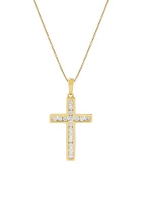 Belk & Co 1/4 Ct. T.w. Diamond Cross Pendant Necklace In 10K Yellow Gold
