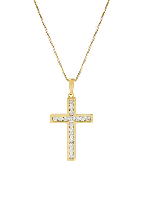 1/4 ct. t.w. Diamond Cross Pendant Necklace in 10k Yellow Gold 
