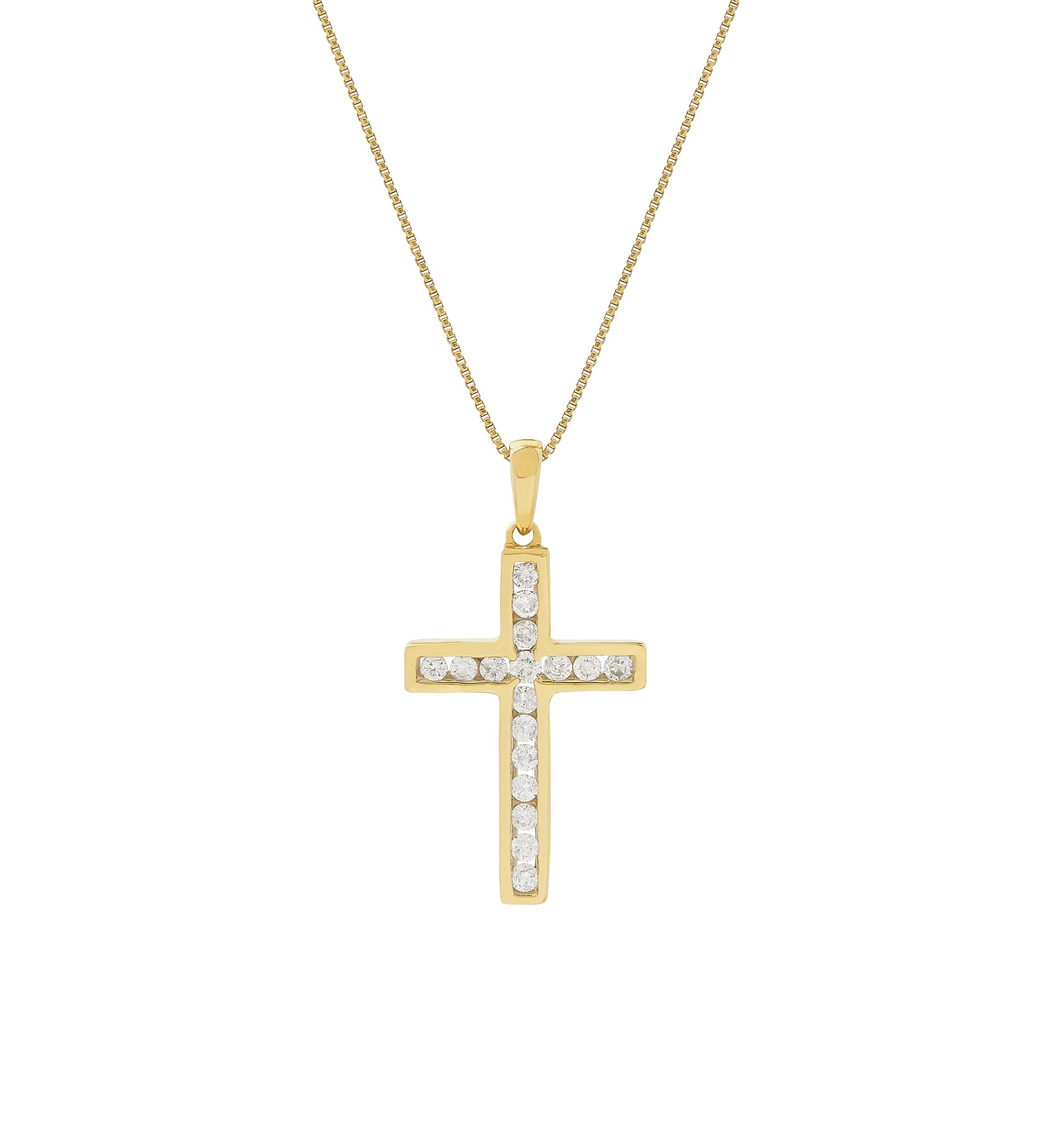 1/4 ct. t.w. Diamond Cross Pendant Necklace in 10k Yellow Gold 