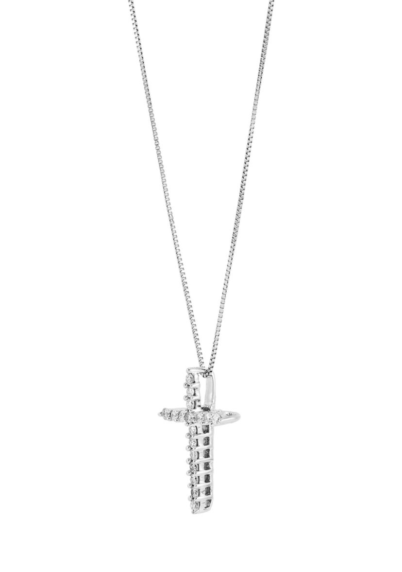 1/4 ct. t.w. Diamond Cross Pendant Necklace in 10k White Gold