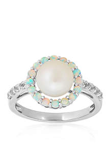 Belk & Co. Freshwater Pearl and Created Opal with Sapphire Halo Ring in ...
