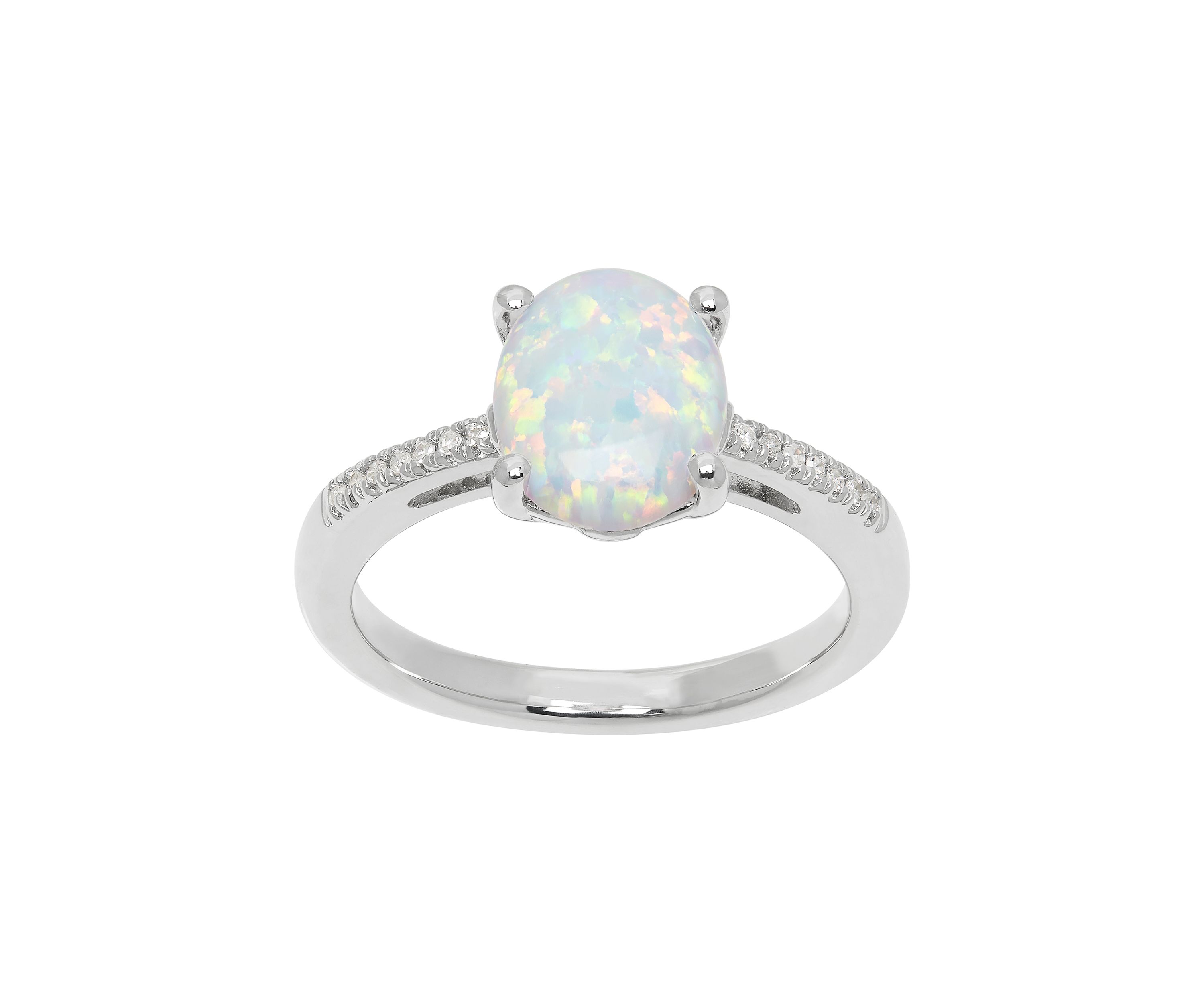 7/8 ct. t.w. Created Opal and 0.042 ct. t.w. Diamond Ring in Sterling Silver