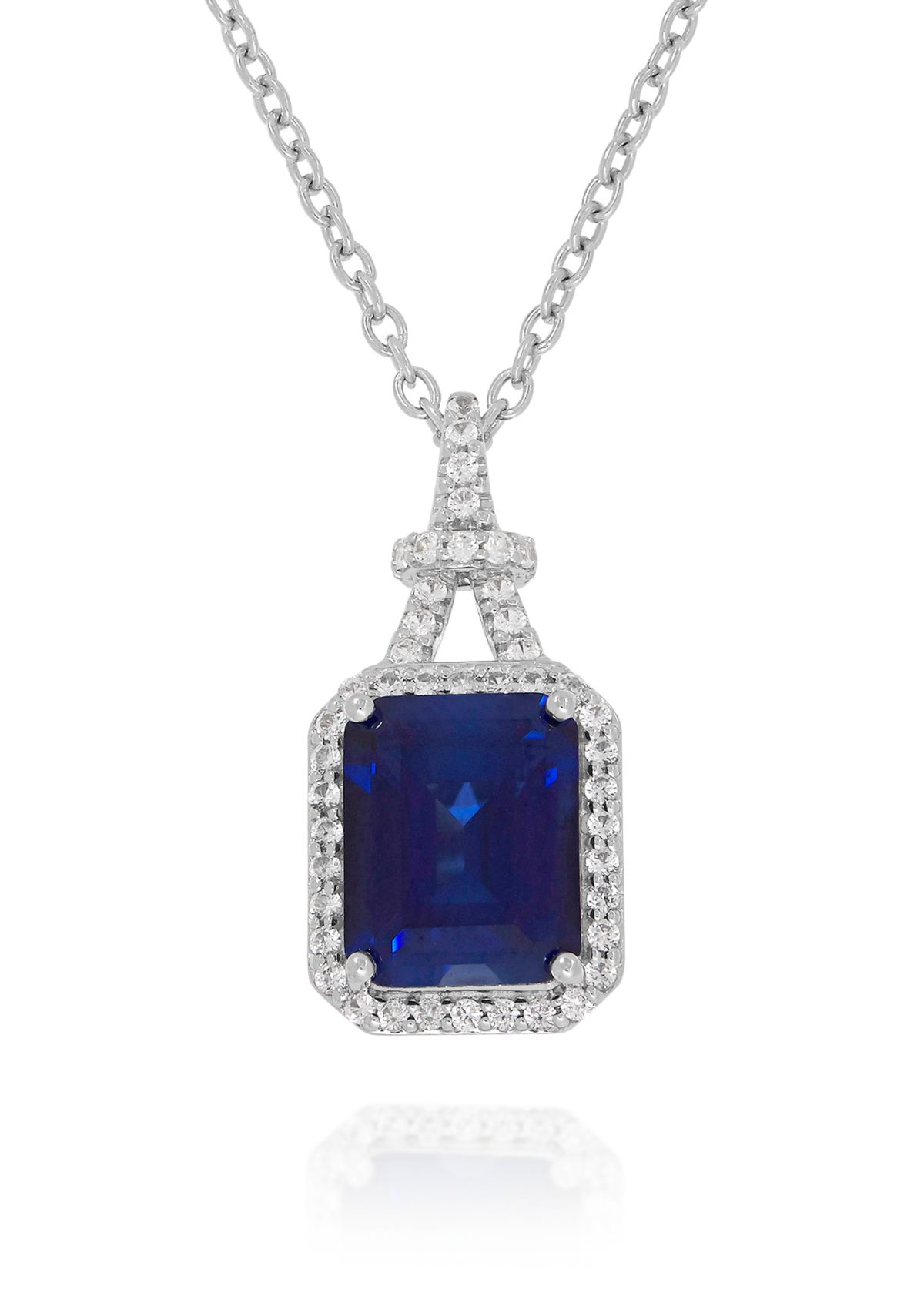 Created Sapphire and Created White Sapphire Pendant in Sterling Silver