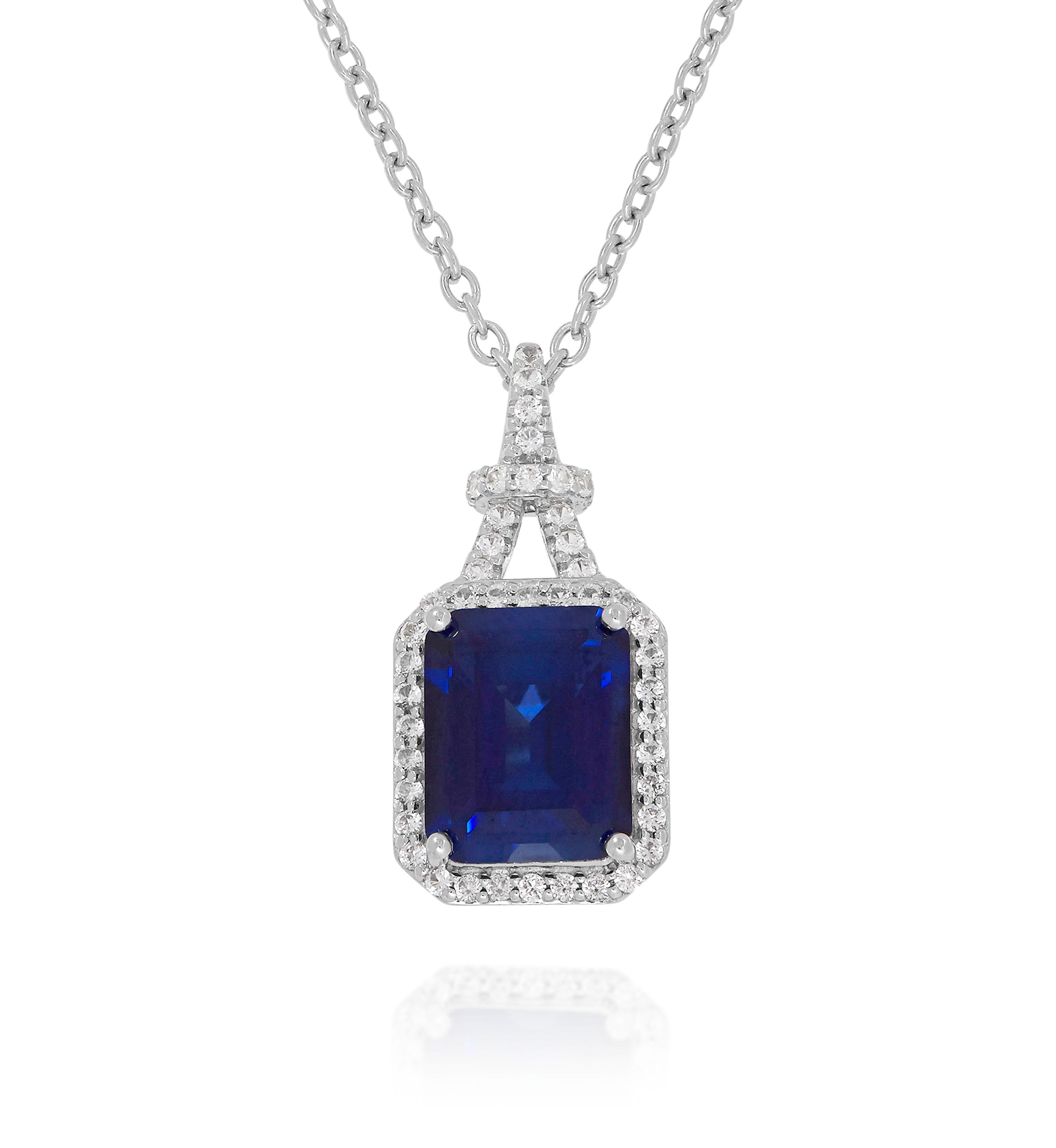 Created Sapphire and Created White Sapphire Pendant in Sterling Silver