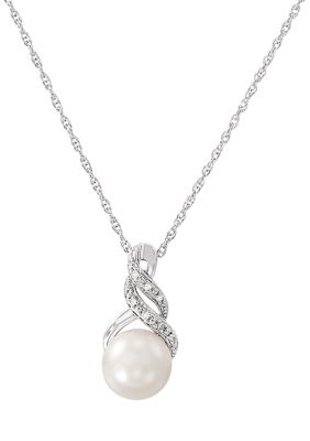 Belk & Co 1/10 ct. t.w. Diamond and Pearl Pendant with 18" Rope Chain and Earrings Set in Sterling Silver