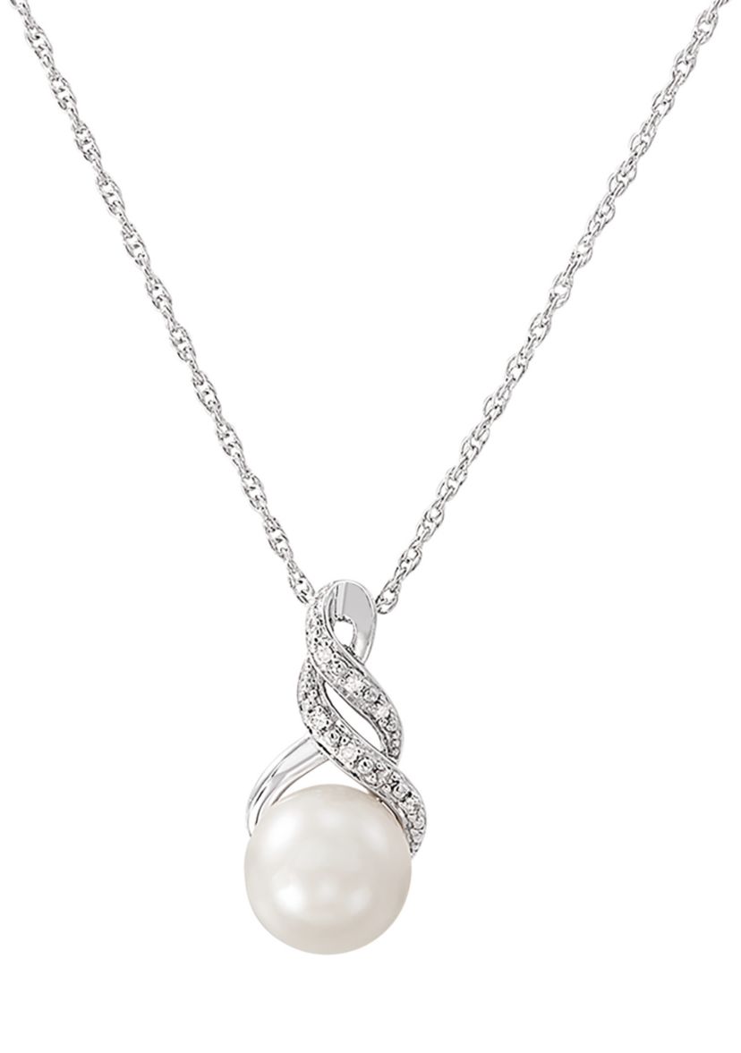 1/10 ct. t.w. Diamond and Pearl Pendant with 18" Rope Chain and Earrings Set in Sterling Silver 