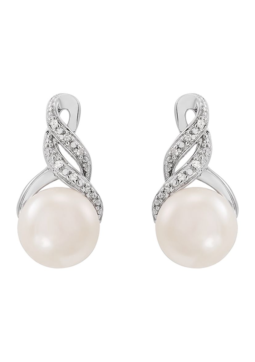 1/10 ct. t.w. Diamond and Pearl Pendant with 18" Rope Chain and Earrings Set in Sterling Silver 