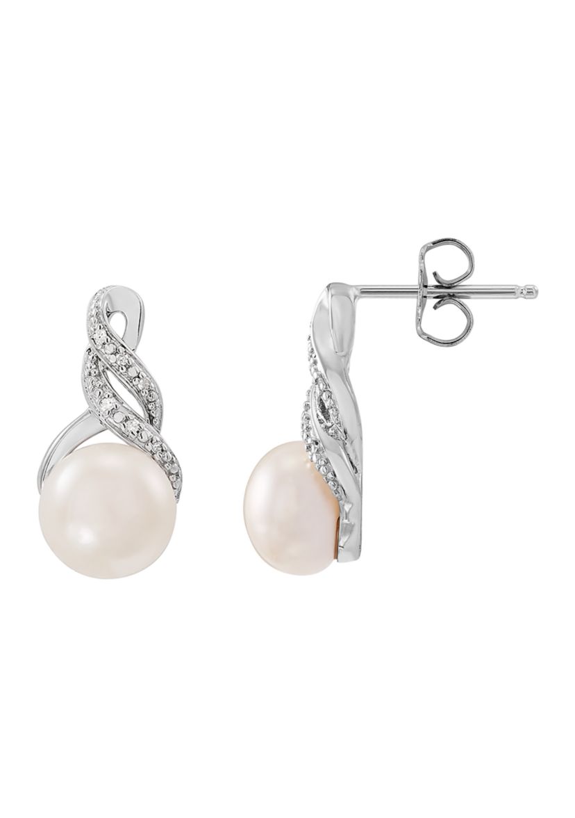 1/10 ct. t.w. Diamond and Pearl Pendant with 18" Rope Chain and Earrings Set in Sterling Silver 