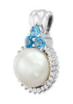 Freshwater Pearl and White and Blue Topaz Round Pendant in Sterling Silver