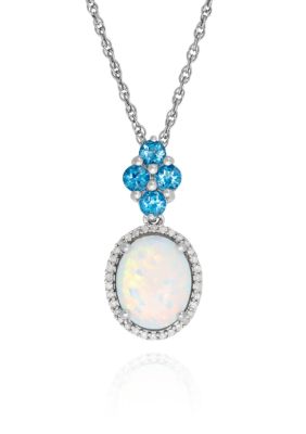 Belk & Co Created Opal, Blue Topaz and Diamond Pendant in Sterling Silver, Grey, 18 in