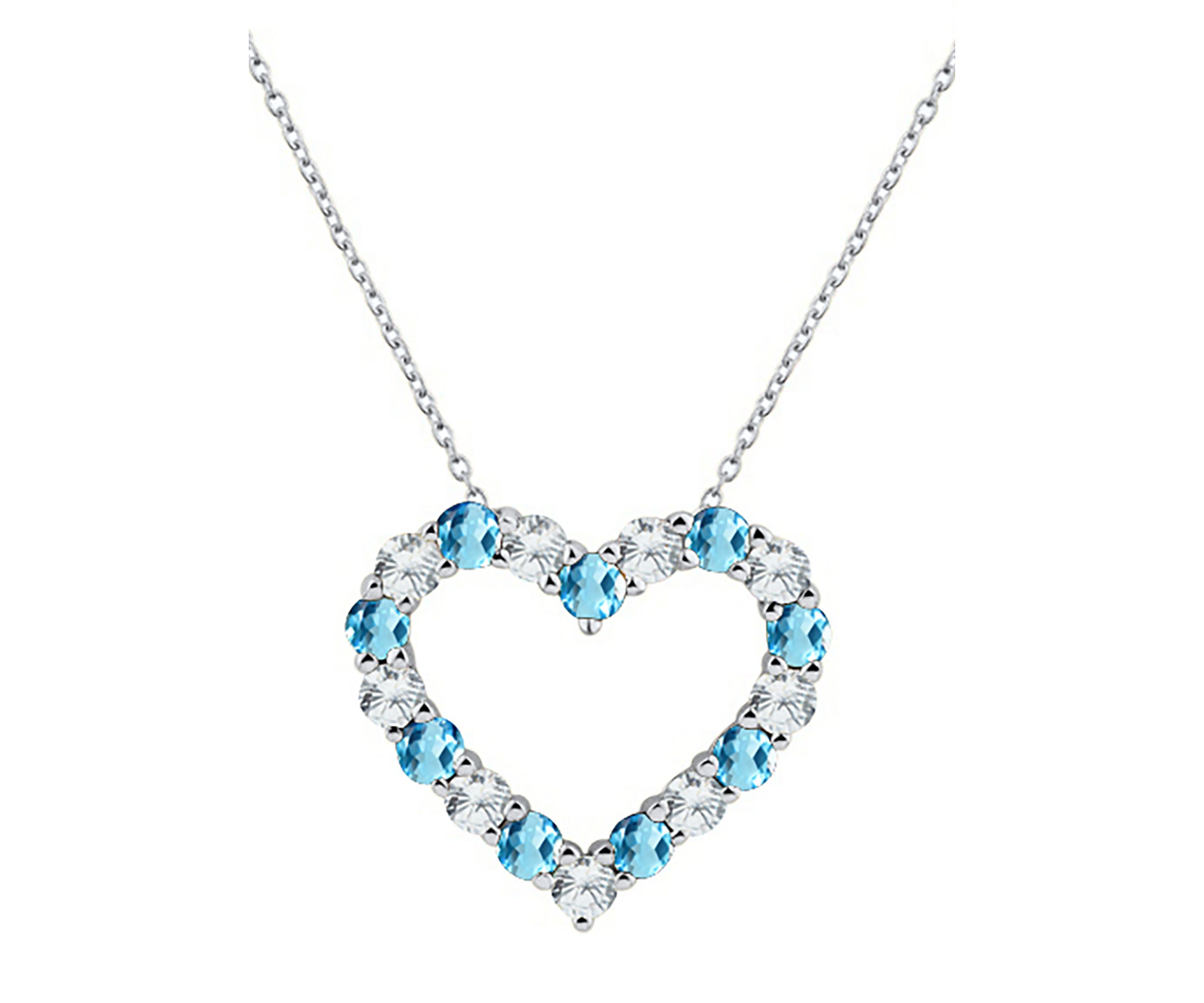 Created Blue Topaz Heart Pendant Necklace in Sterling Silver