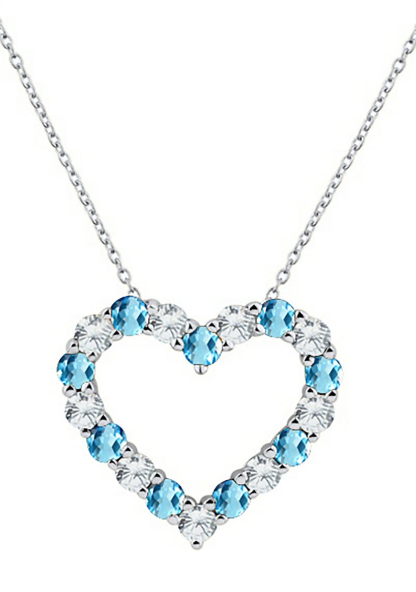 Created Blue Topaz Heart Pendant Necklace in Sterling Silver