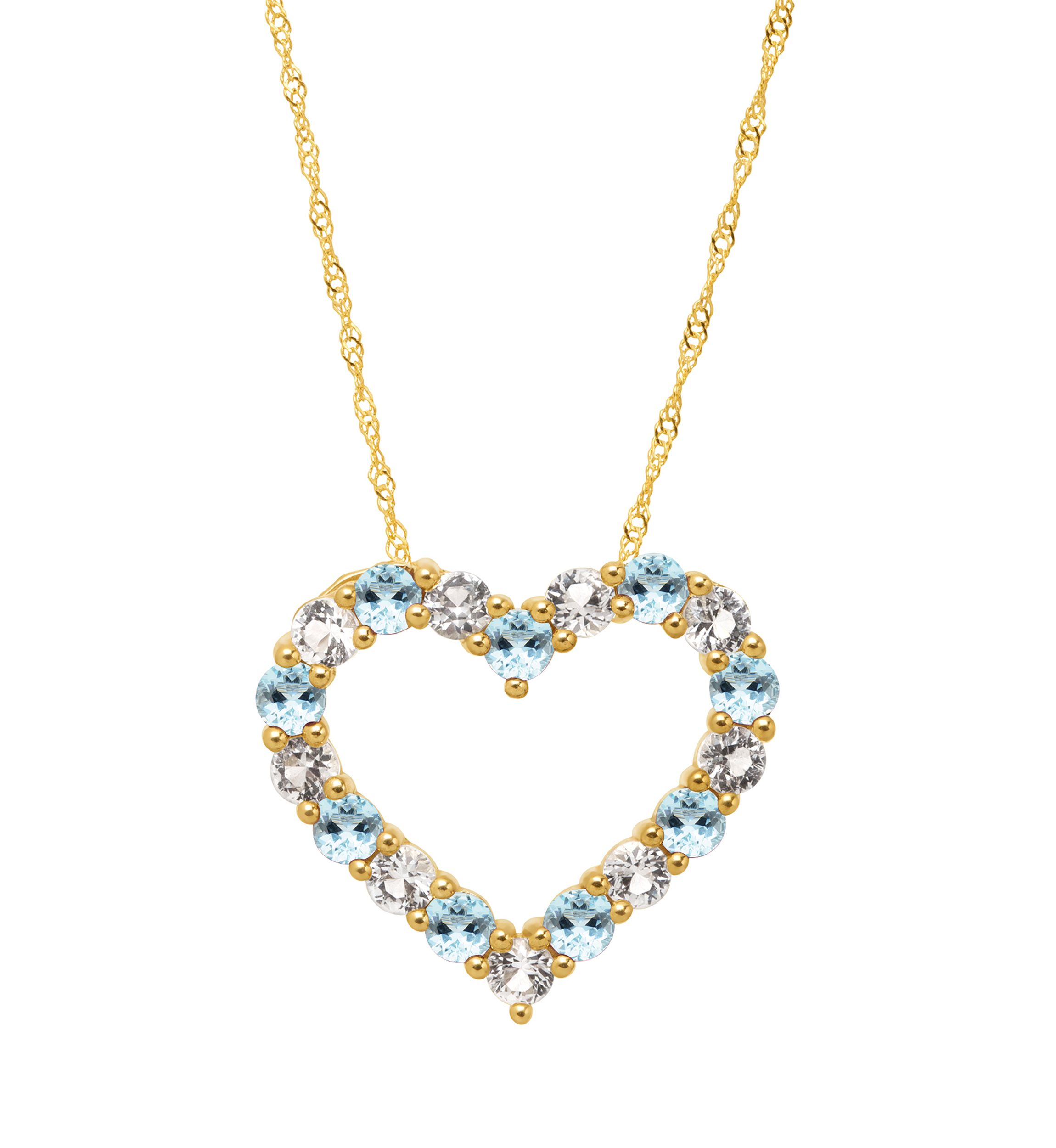 Lab Created Aquamarine and White Sapphire Heart Pendant Necklace