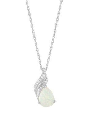 Belk & Co 1/10 ct. t.w. Lab-Created Diamond and Opal Pear Shape Pendant Necklace with 18" Rope Chain in Sterling Silver, 18 in
