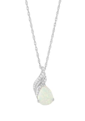Belk & Co 1/10 Ct. T.w. Lab-Created Diamond And Opal Pear Shape Pendant Necklace With 18"" Rope Chain In Sterling Silver