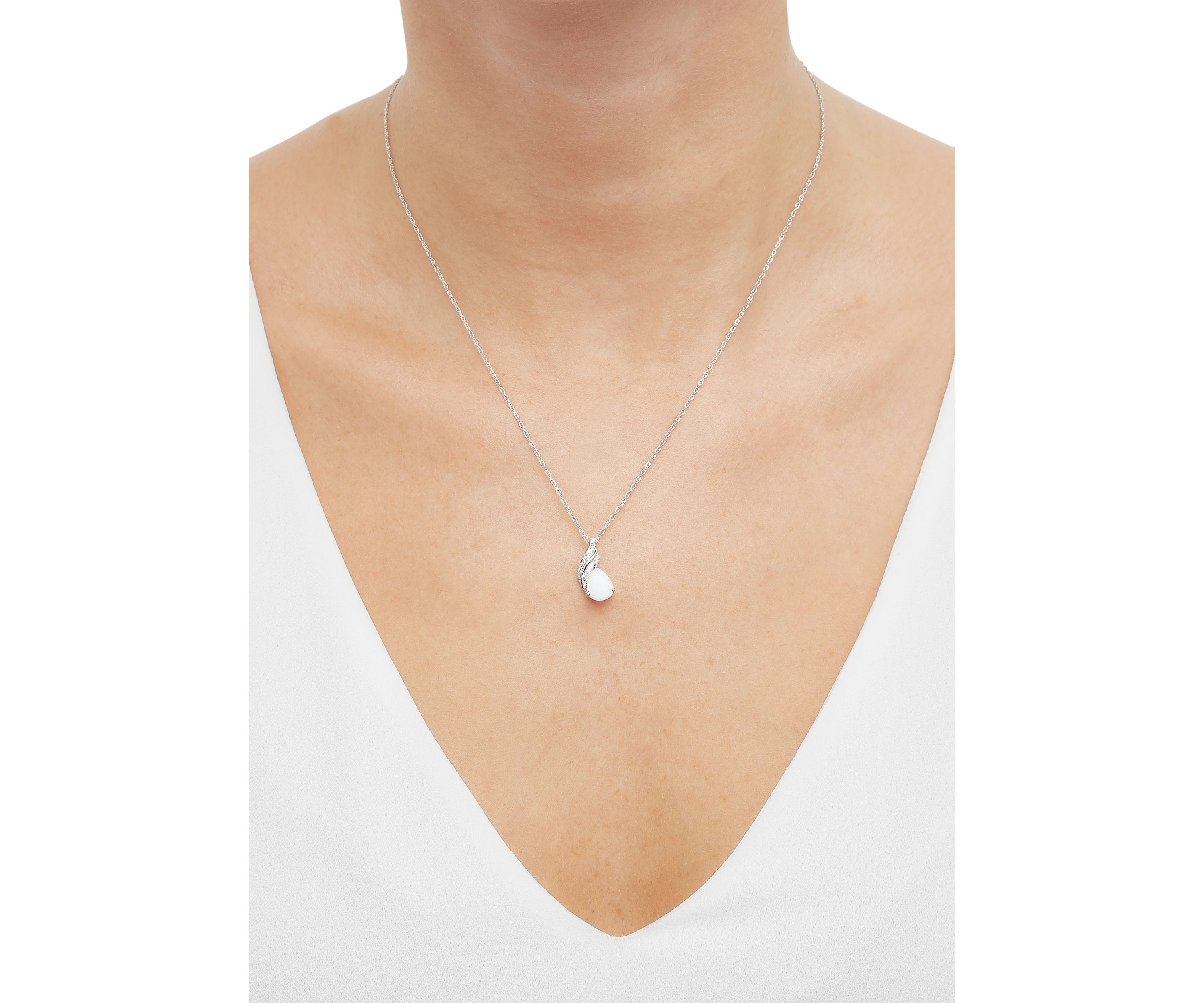 1/10 ct. t.w. Lab-Created Diamond and Opal Pear Shape Pendant Necklace with 18" Rope Chain in Sterling Silver