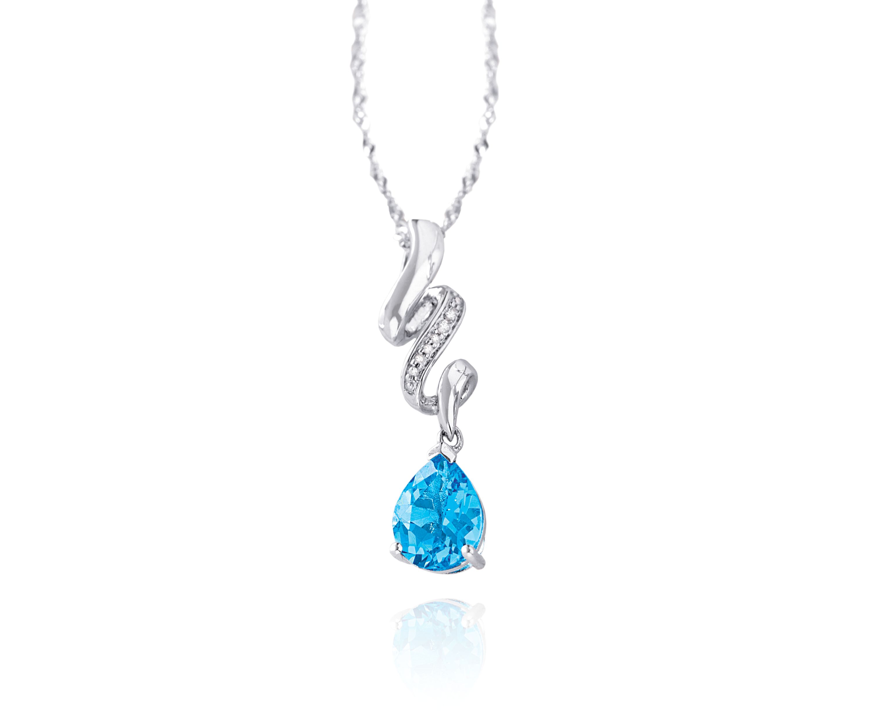 Blue Topaz and Diamond Necklace in Sterling Silver