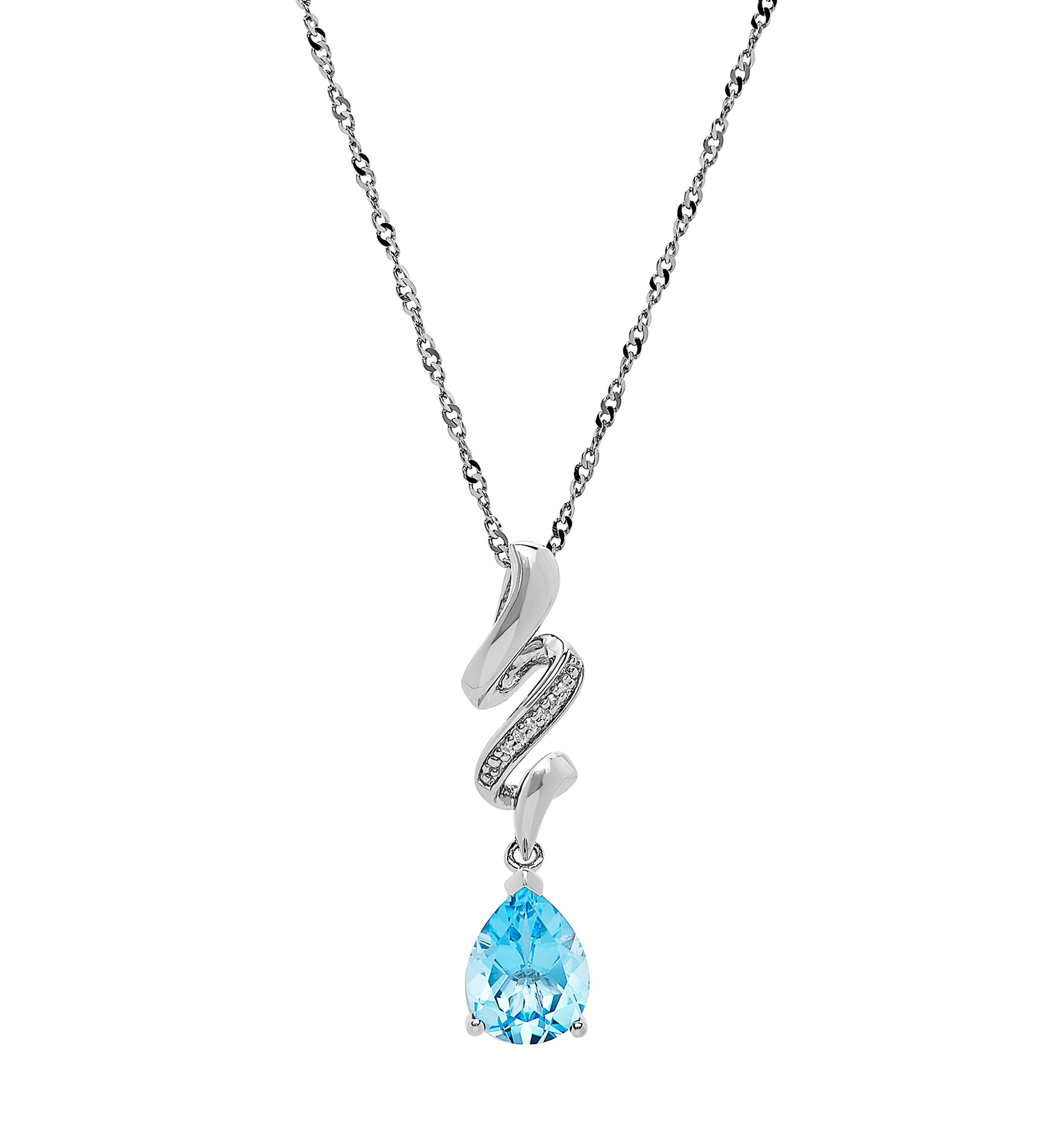Blue Topaz and Diamond Necklace in Sterling Silver