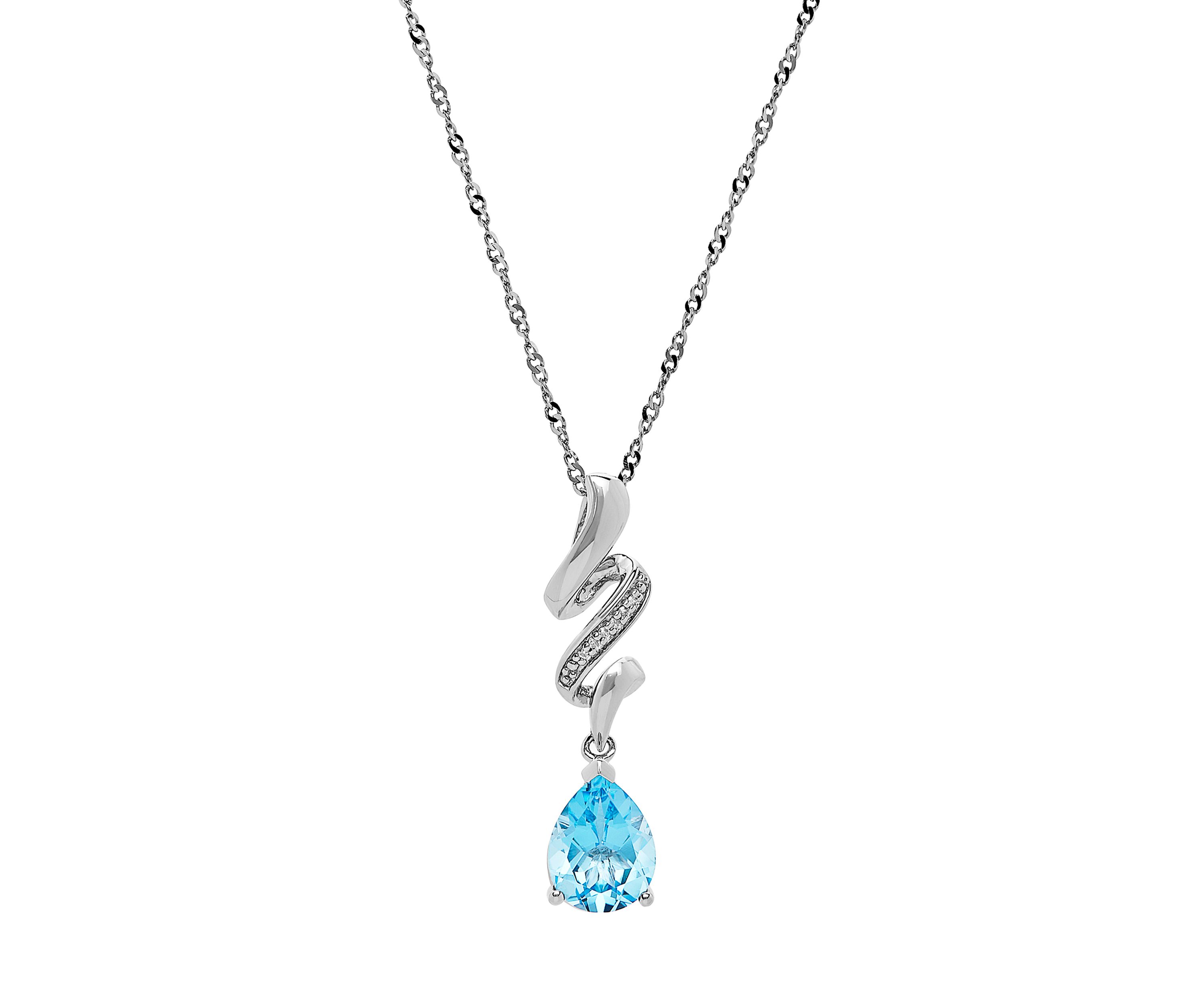 Blue Topaz and Diamond Necklace in Sterling Silver
