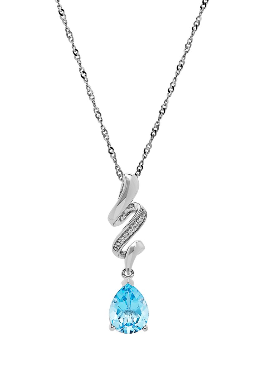 Blue Topaz and Diamond Necklace in Sterling Silver