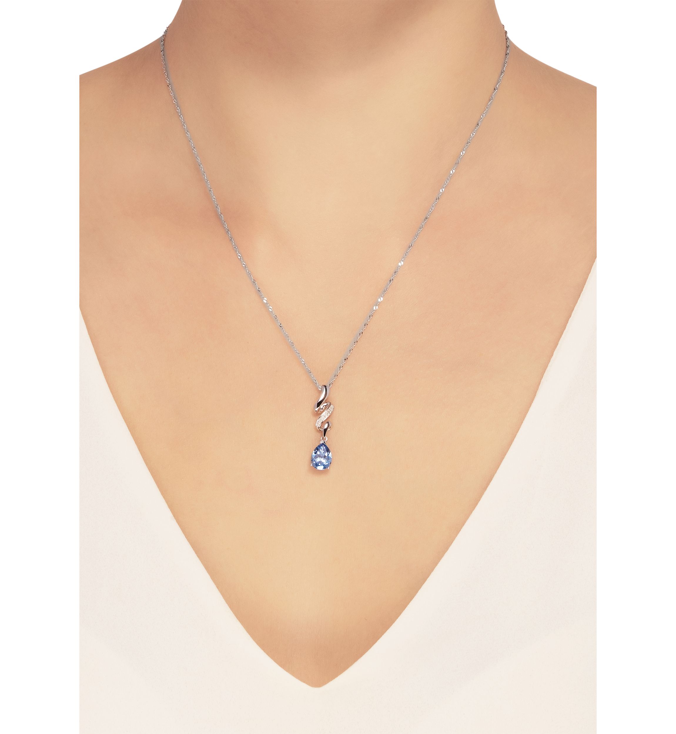 Blue Topaz and Diamond Necklace in Sterling Silver