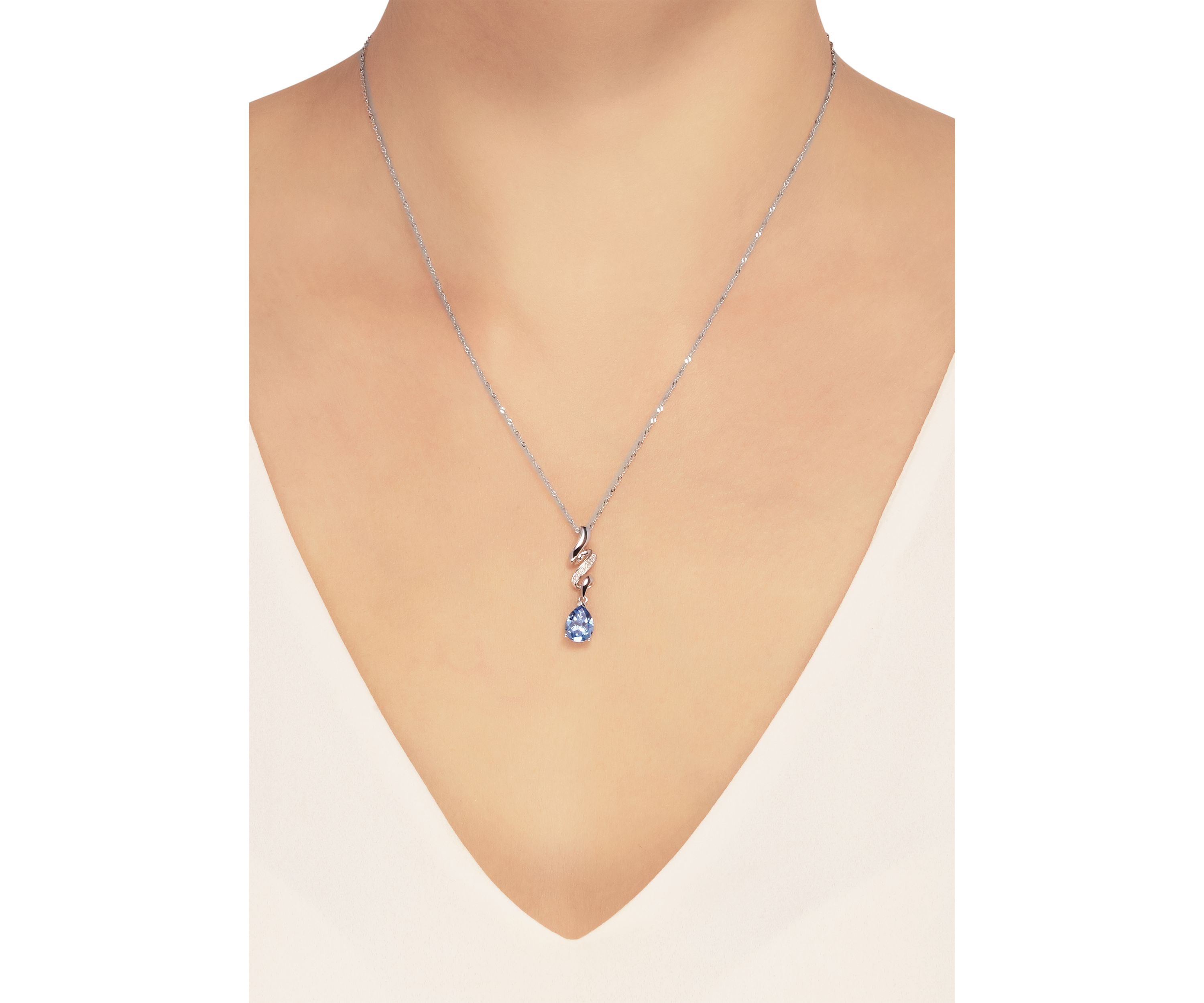 Blue Topaz and Diamond Necklace in Sterling Silver
