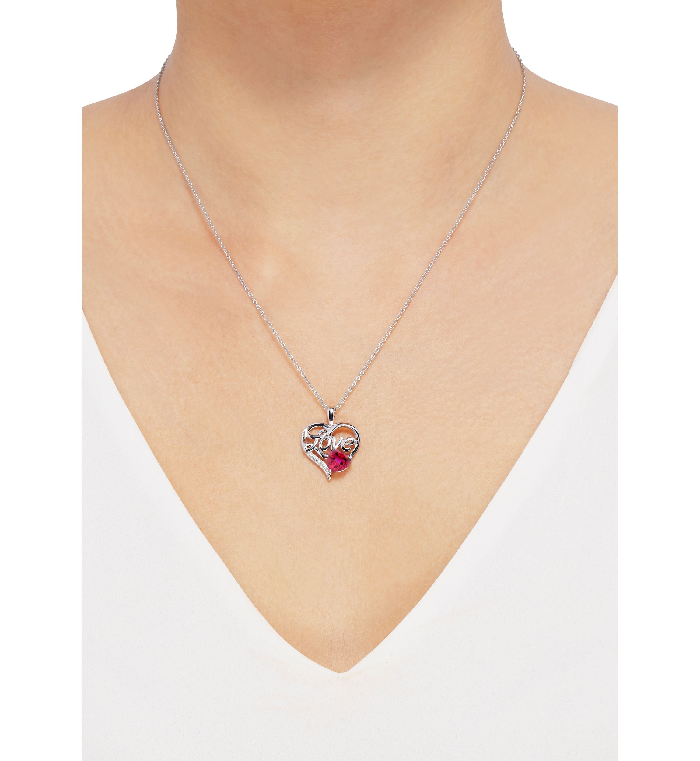 1/10 ct. t.w. Lab Grown Diamond and Lab Grown Sapphire Heart Pendant Necklace with 18" Rope Chain in Sterling Silver
