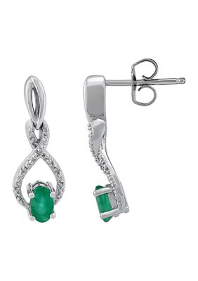 Belk & Co Emerald and Diamond Accent Earrings and Pendant with 18" Rope Chain Set in Sterling Silver